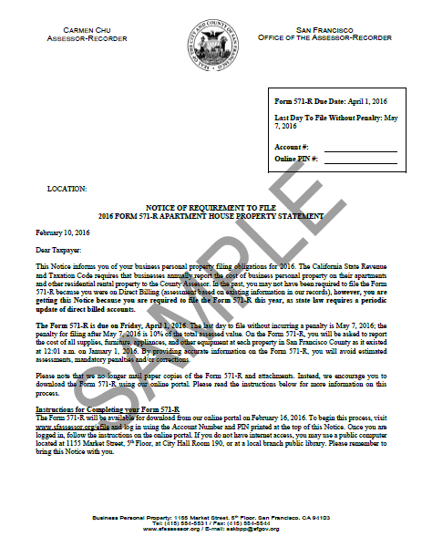 Notice of Requirement to File -- Apartment House Notice of Requirement to File -- Apartment House