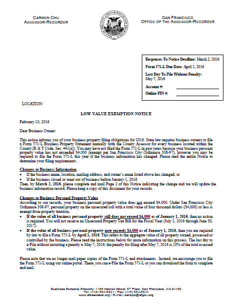 Low Value Exemption Notice Low Value Exemption Notice